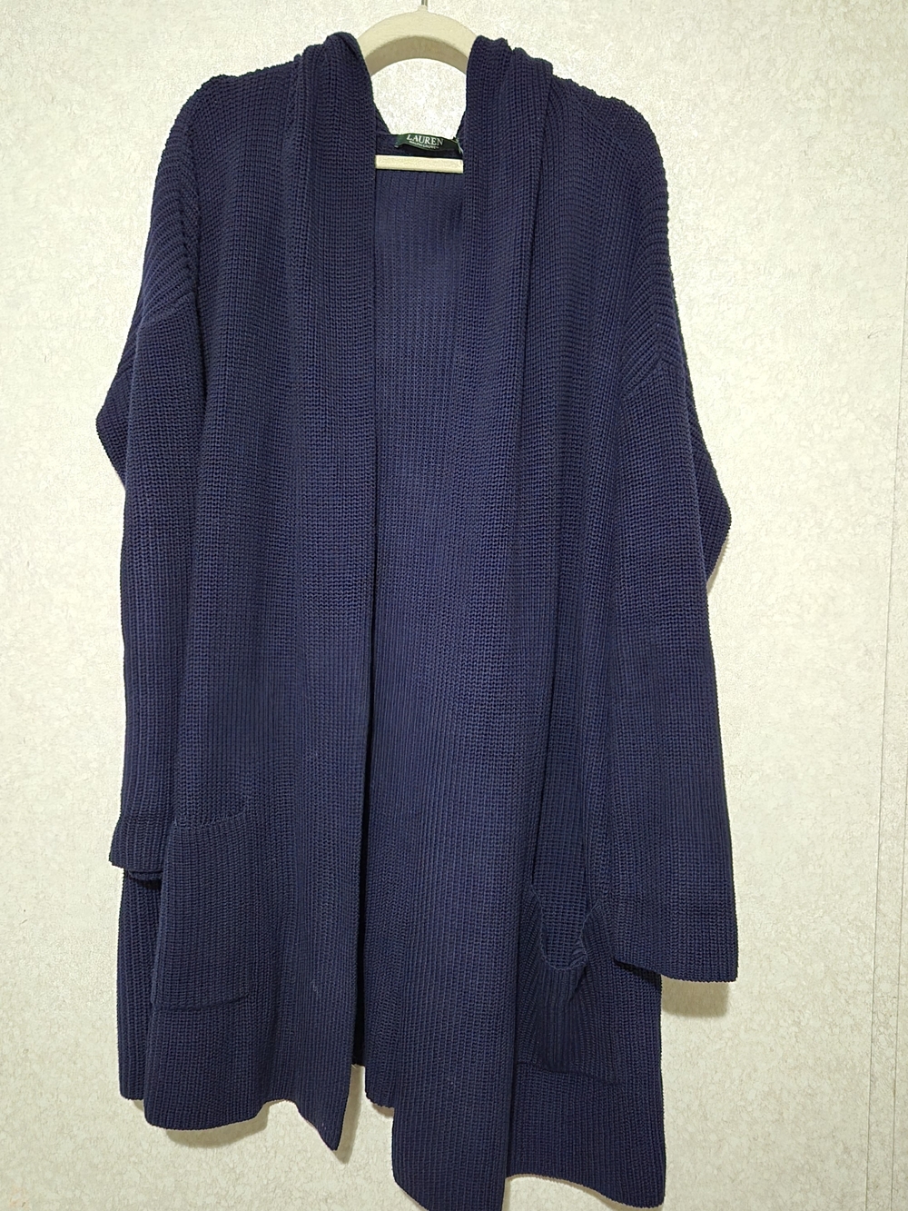 Lauren Ralph Lauren Navy Oversized  Open-Front Hooded Knit Sweater-Large